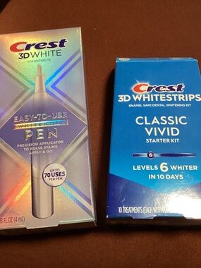 Crest 3D White Whitening Pen and Classic Vivid Whitestrips New